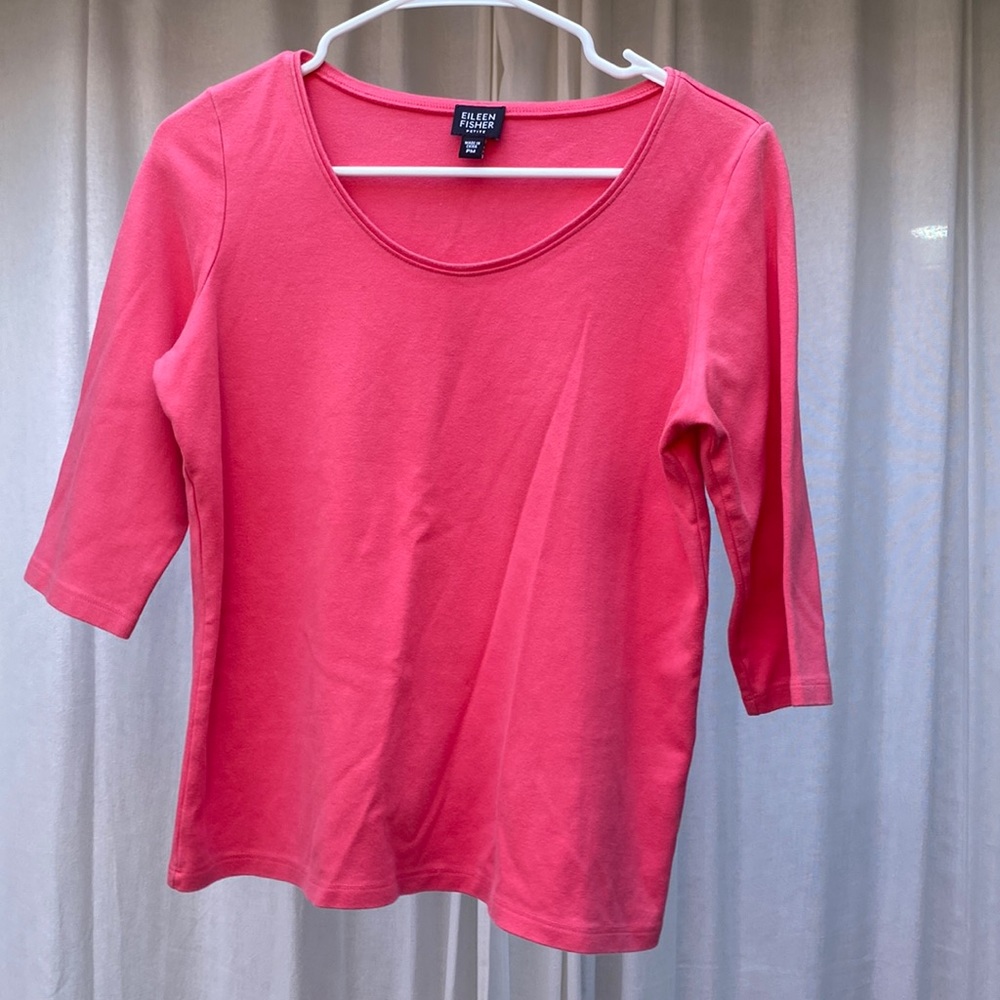 Eileen Fisher Petite PM Top Shirt Pink 3/4 Sleeve Good Condition